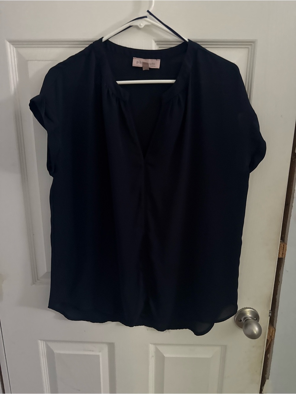 Philosophy Black Short Sleeve V-Neck Blouse